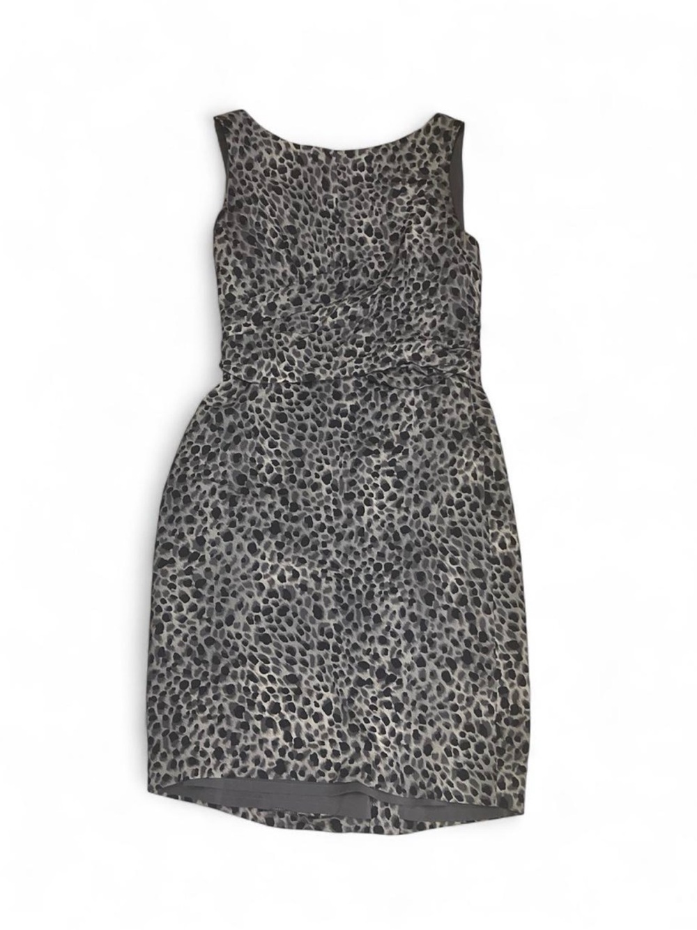 Ann Taylor Vintage 2000s Grey Leopard Print Silk Sheath Dress Professional Sz 4